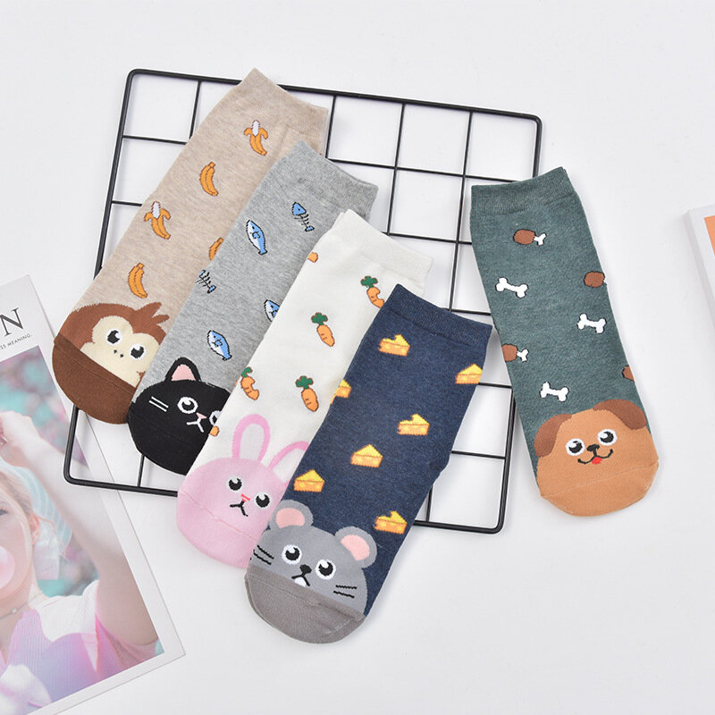 Female's Socks New Cartoon Animal Sock Breathable and Sweat-absorbing Medium Tube Pure Cotton Sock Women's Socks