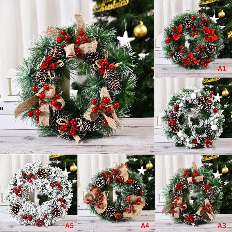 Karangan bunga Natal, karangan bunga dekorasi Natal, properti jendela gantung pintu, dekorasi karangan bunga untuk rumah, Tahun Baru 2024