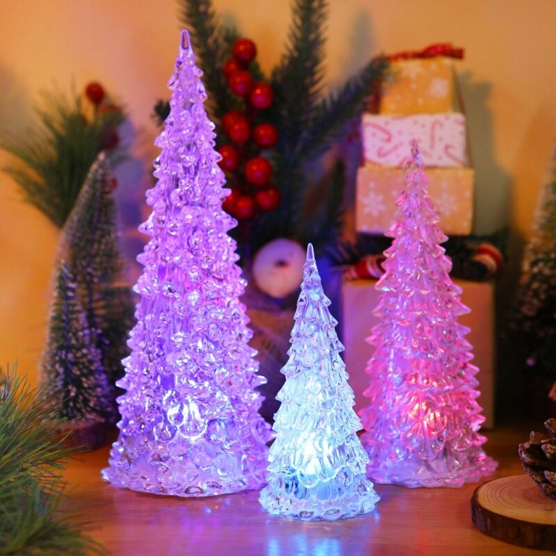 Menyalakan Pohon Natal Plastik Patung-patung Liburan Natal Lampu Pohon Natal