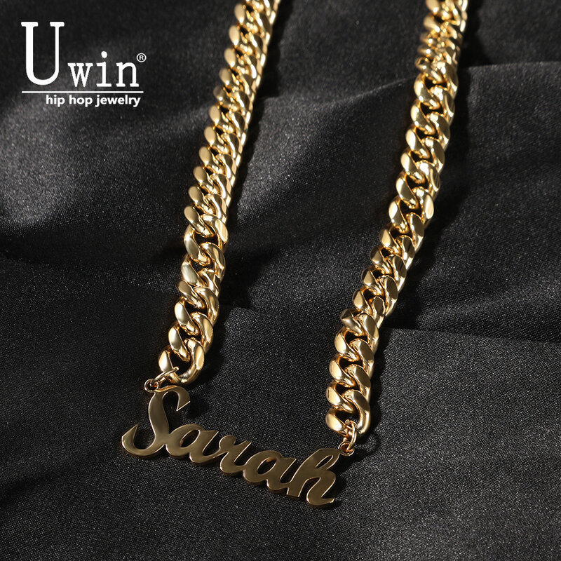 Uwin-Colgante con inicial personalizado, collar con nombre, letras con cadena cubana, acero inoxidable, 6mm, 8mm