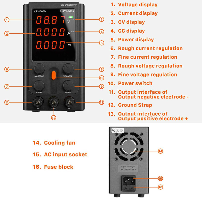 Fuente de alimentación CC Variable, 30V, 10A, pantalla LED 4 Digital, fuente de alimentación conmutada regulada de precisión ajustable, nueva