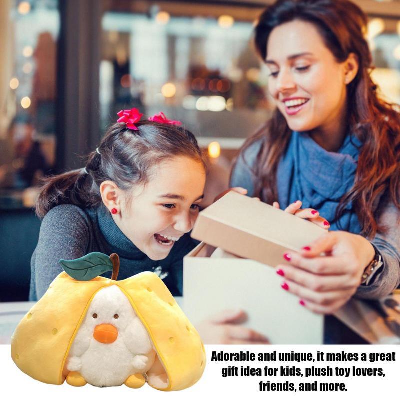 Pato de peluche Reversible, muñeco de juguete con forma de corazón de dibujos animados, cojín de felpa que se convierte en fruta, pera, almohada para sofá