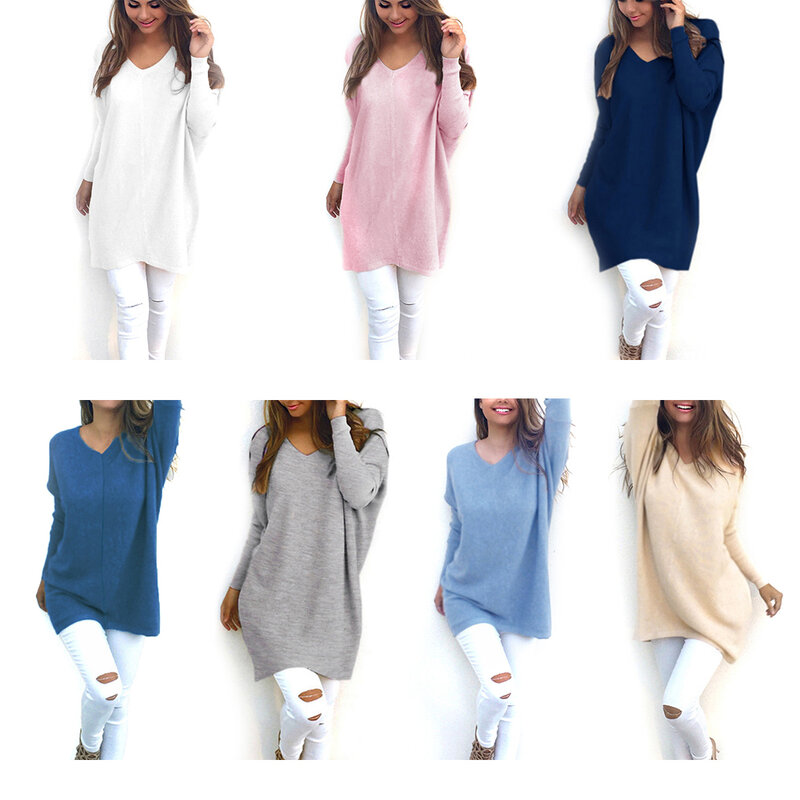 Suéter sólido con cuello en V para niñas, suéteres de manga larga a la moda, Tops portátiles, blusa suelta, otoño e invierno, nuevo