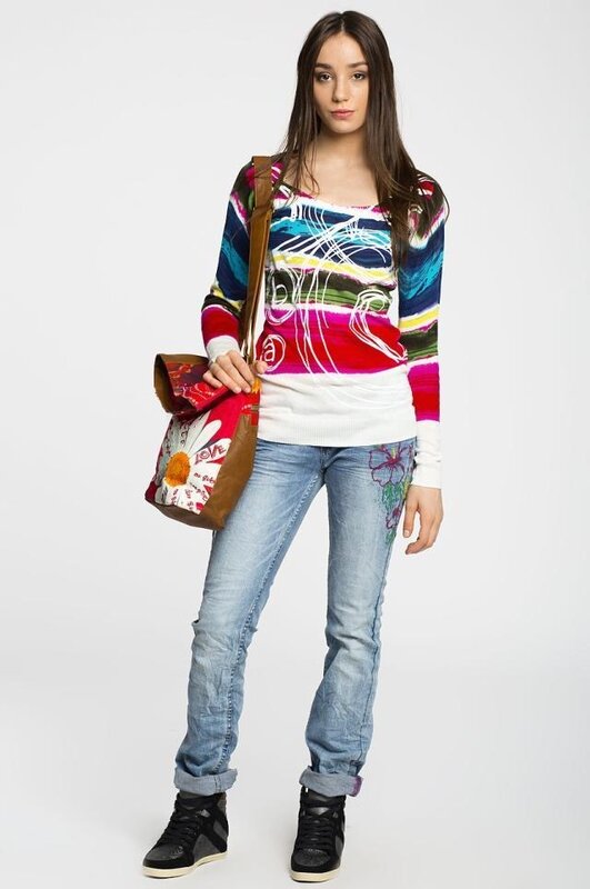 여성용 프린트 라운드 넥 스웨터, 니트 풀오버, 얇은 스타일, 쇼 스타일 슬림핏, 정품 스페인
