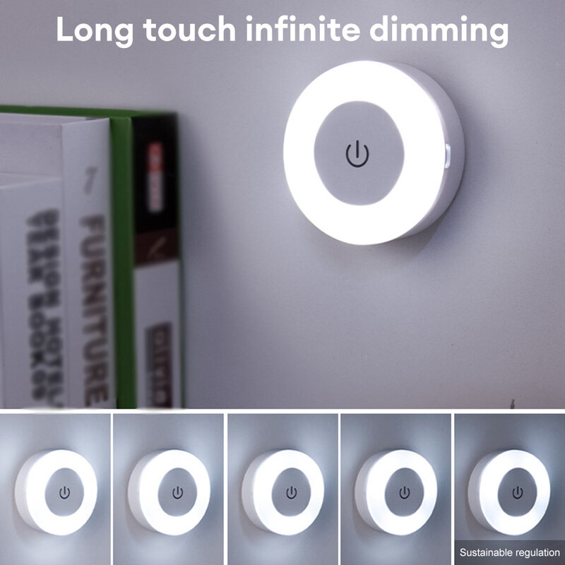 Регулируемая сенсорная подсветка, 3 режима, USB перезаряжаемая настенная лампа с магнитным основанием, портативная круглая Ночная лампа для спальни, кухни
