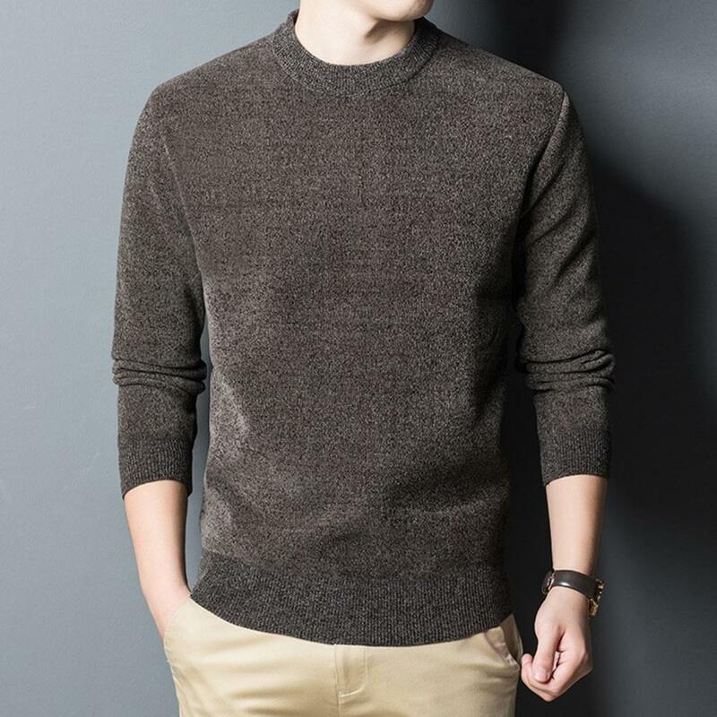 Comfortable Autumn Sweater for Men Men Loose Fit Sweater Thick Knitted Men's Sweater Round Neck Long Sleeves Casual for Home