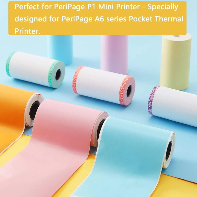 Etiqueta imprimível auto-adesiva para impressoras térmicas portáteis, mini papel de impressão, rolo colorido, 57mm