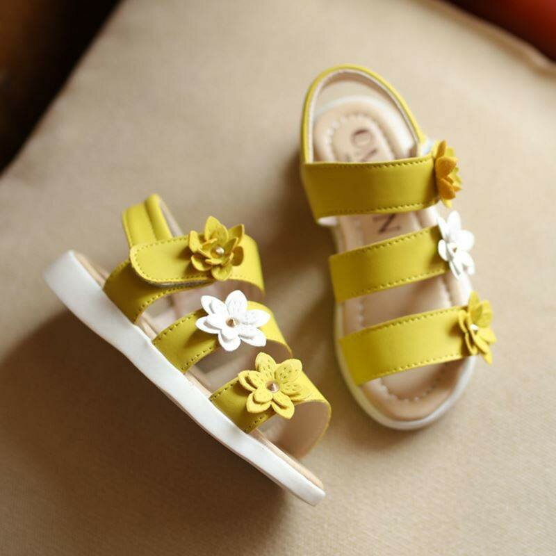 حذاء للأطفال صيف جديد أطفال أحذية جميلة زهرة موضة صندل للبنات ماجيك حذاء طفل للأطفال صندل وردي أبيض حجم 21-37