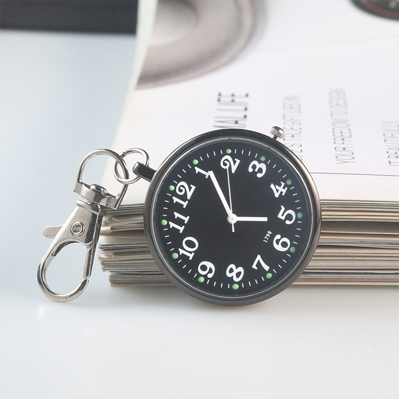 นาฬิกาควอตซ์กระเป๋าเรืองแสงนาฬิกาพยาบาลกระเป๋านาฬิกาพวงกุญแจพร้อมแบตเตอรี่เลขอารบิก dial reloj de bolsillo