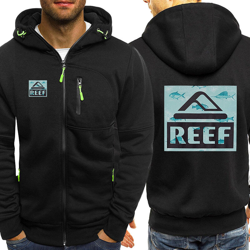 Reef-Hoodie tricolor masculino, casaco confortável, moletom com zíper, High Street, primavera e outono, 2023