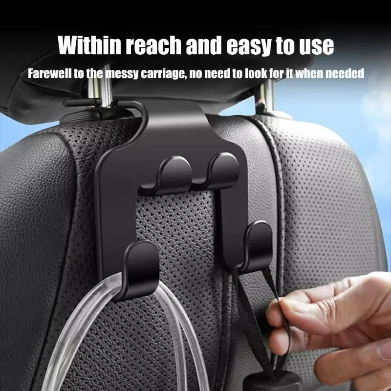 Multifuncional Car Seat Back Hook, Double-Head Cabide do telefone móvel, Encosto de cabeça pendurado, armazenamento de sacos, acessórios interiores do carro