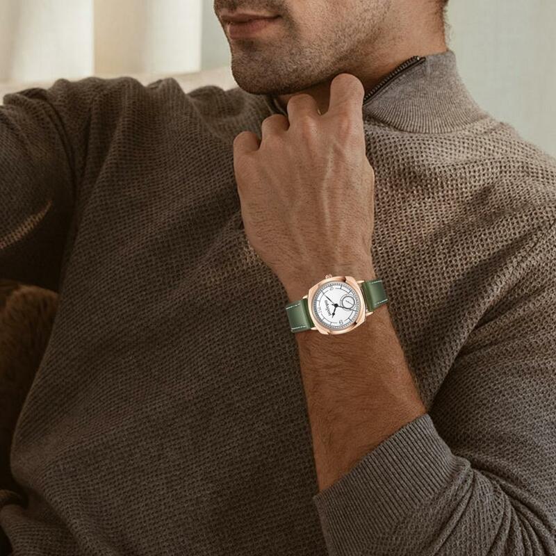 Relógio de quartzo de alta precisão masculino, pulseira de couro sintético ajustável, verificação de tempo diária nos negócios, redondo