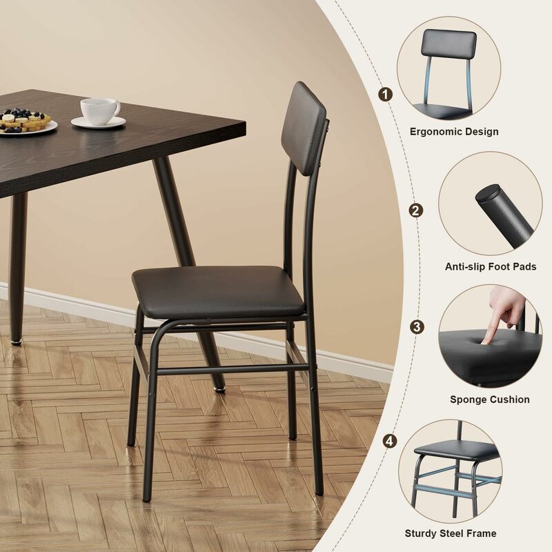 Esstisch für 4 Personen, Küchentisch mit 4 Stühlen Home-Office-Tisch für kleinen Raum, Essecke, Küche, Wohnung