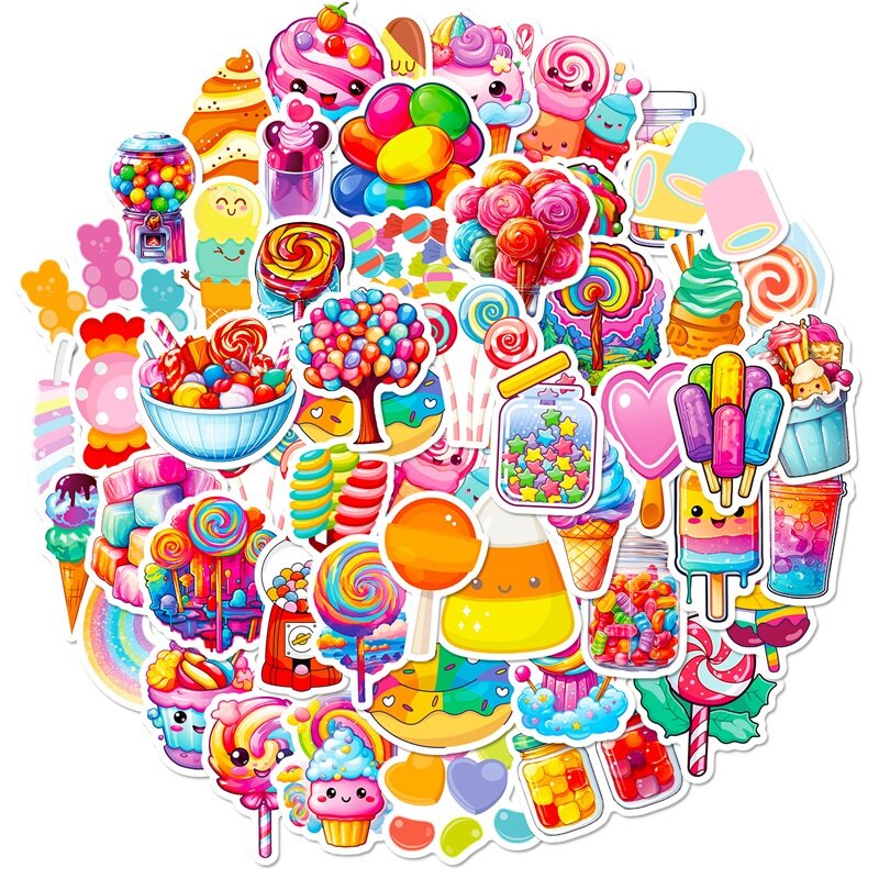 Pegatina de PVC para decoración de álbumes de recortes para niños, suministros escolares, estéticos, coreanos, dulces, arcoíris, coloridos, 10/30/50 piezas