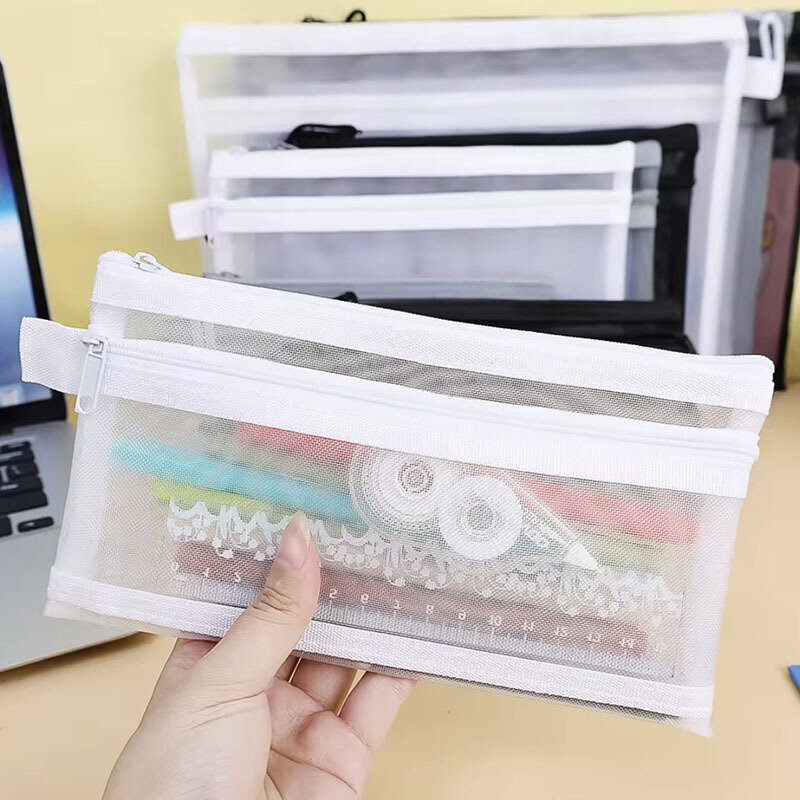 Bolsa de almacenamiento de documentos transparente con cordón de cierre de cremallera para suministros de oficina, capacidad de carpeta de rodamiento fuerte