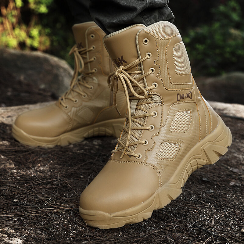 Men Ankle Boots 2023 Lightweight Tactical Military Special Force Waterproof Leather Desert Work Shoes Combat Army Boots Big Size