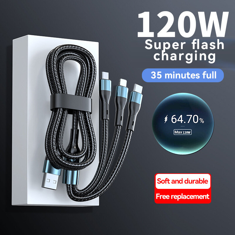 USB-кабель для быстрой зарядки, 120 Вт, 5 А, 3 в 1, кабель Micro USB Type-C, шнур для передачи данных для телефонов Realme, Samsung, Huawei, P50, USB-кабель для зарядки