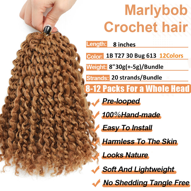 Marlybob Crochet extensões do cabelo, torção paixão, Kinky Curly, Ombre trança, 8"