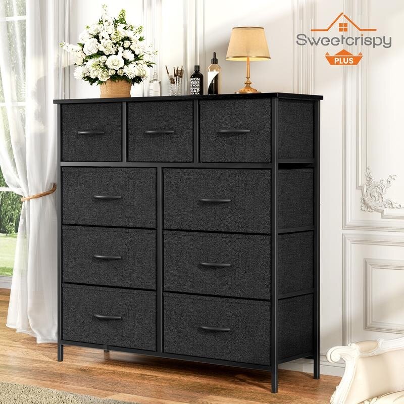 Sweetcrispy Plus Furniture Indoor Furniture Cupboards Cabinets Dresser - Fabric Storage Tower with 9 Drawers, Bedroom Drawer