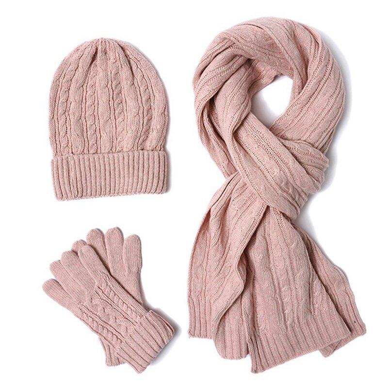 Warm 3-Piece Set Autumn And Winter New Scarf Hat Gloves Affordable Solid Color