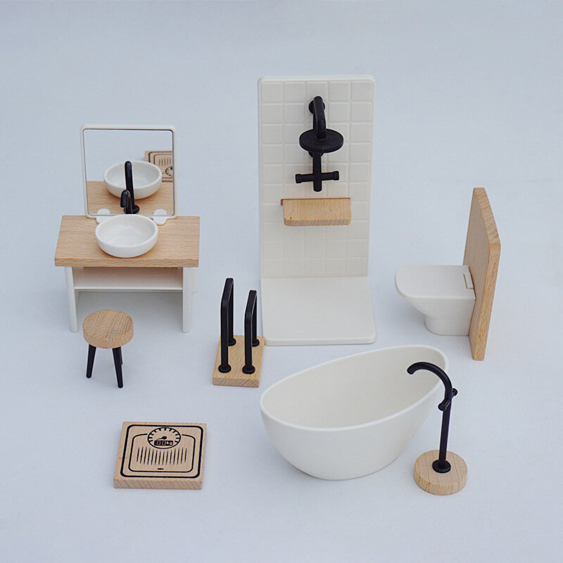 1/12 simulazione casa delle bambole lavabo bianco vasca modello di toilette casa delle bambole mobili in miniatura arredamento del bagno bambino finta giocattoli