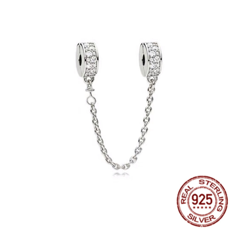 925 srebrna bransoletka łańcuch bezpieczeństwa serce Charms drzewo rodzinne koraliki pasują do oryginalnej pandory łańcuch bezpieczeństwa kobiet biżuteria