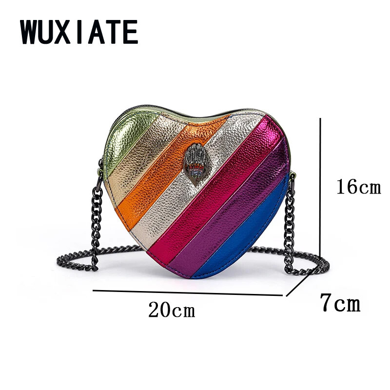 WUXIATE-Bolso cruzado con forma de corazón de arcoíris para mujer, bolsa de mano de PU colorida, bolso de hombro de viaje al aire libre, diseño de moda, 2024