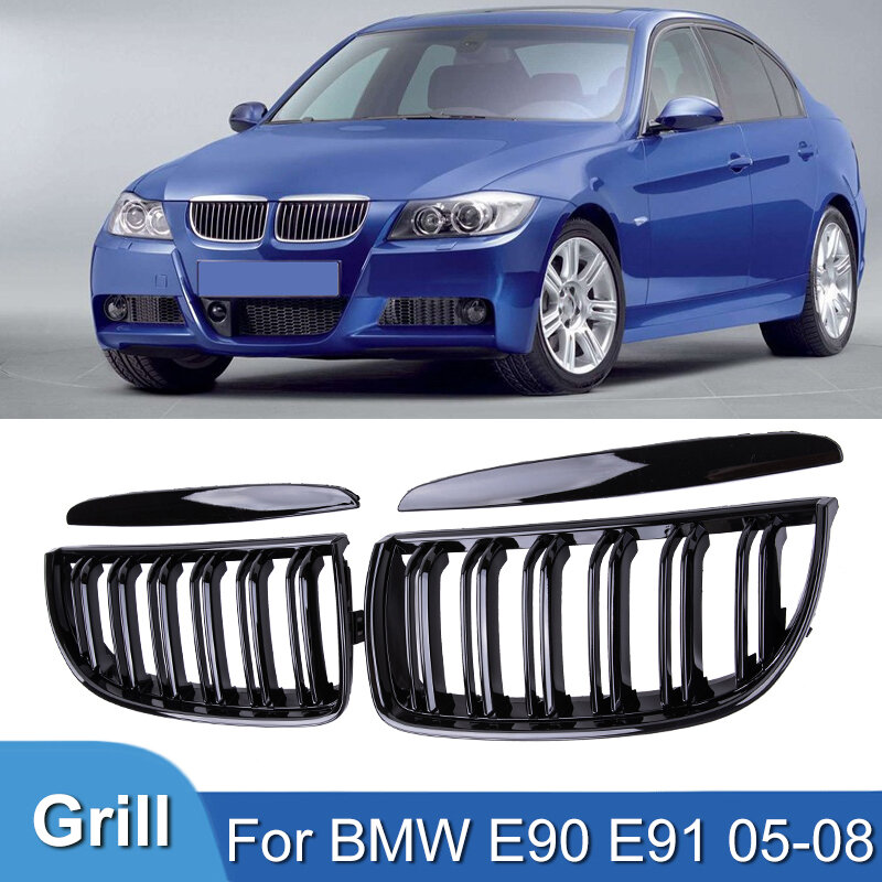 Pulleco Grille Racing Grill Gloss Black Car Front Bumper Grilles For BMW E90 E91 3 Series 323I 328I 335I 330I 325I 05-08 ABS