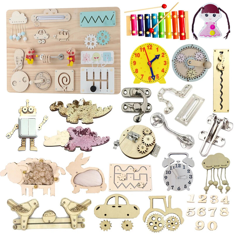 Kinderen Drukke Board Kids Montessori Unlock Deur Klink Speelgoed Houten Diy Accessoires Materiaal Vroege Onderwijs Vaardigheid Leren Speelgoed