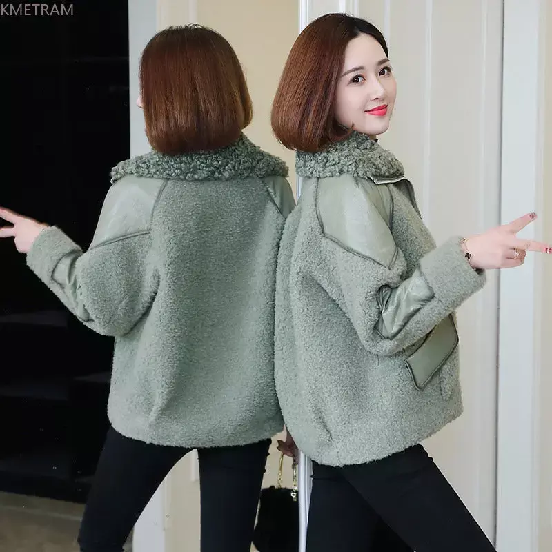Jaket bulu domba wanita, mantel wol gaya Korea musim dingin 2024, mantel wol kasual, jaket Chaqueta Mujer Invierno