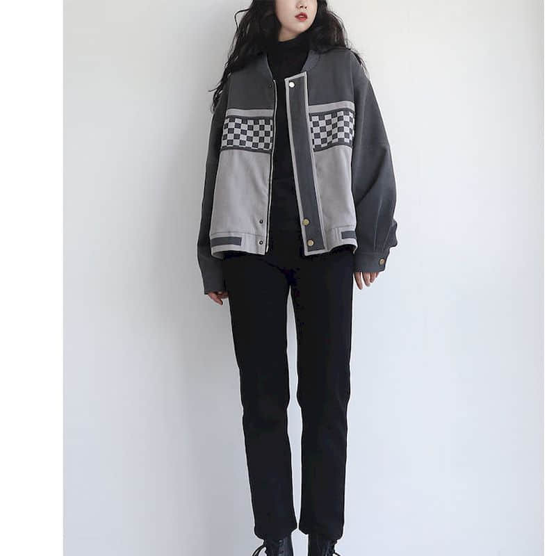 Kurtki damskie koreański styl luźna patchworkowa kurtka bejsbolówka swetry z długimi rękawami przycięte płaszcze Vintage jesień damskie topy