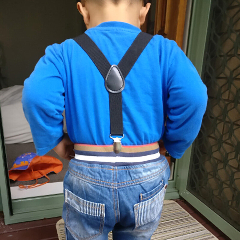 Jednolity kolor pas dla dzieci chłopcy dziewczynki smokingowy garnitur szelki do dżinsów z klipsem na szelki chroniące kręgosłup pasek elastyczny dla dzieci regulowany