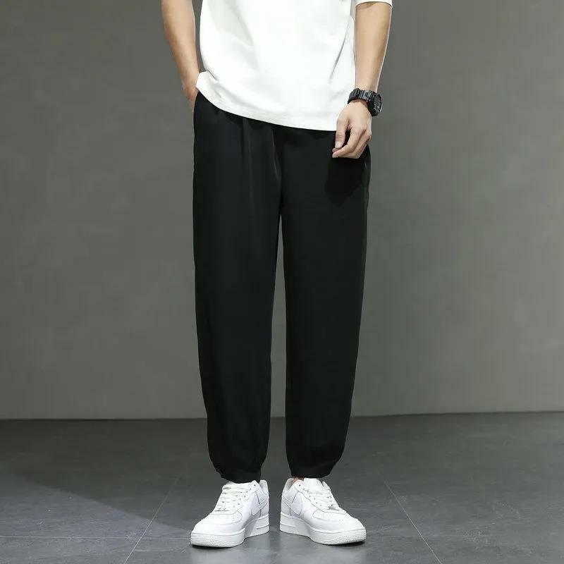 Pantalon Harlan décontracté avec poches à taille élastique, style sportif, mode minimaliste, drapé, glace, document solide, été, nouveau, 2024