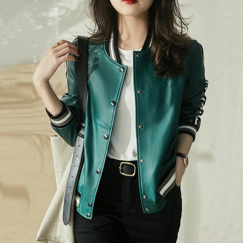 2023 New Genuine Leather Coat for Women's Age Reducing and Handsome Autumn and Winter Leisure Short Baseball Jacket with Dry Gre
