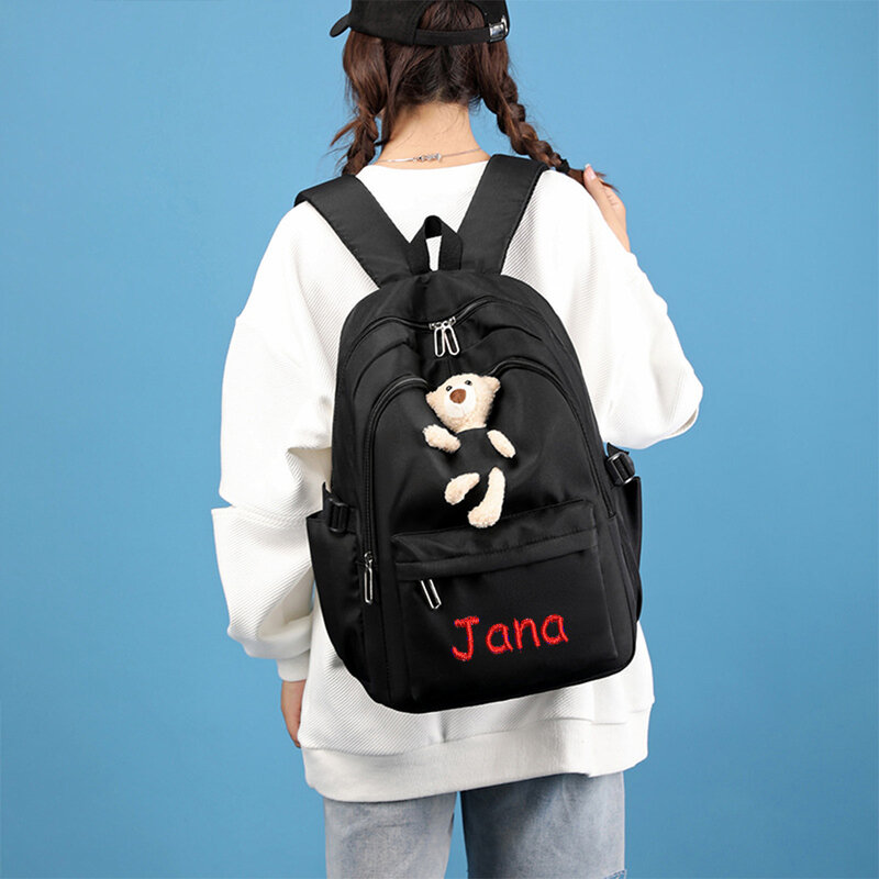 กระเป๋าเป้นักเรียนสะพายหลังพร้อมชื่อใหม่กระเป๋านักเรียนความจุขนาดใหญ่เรียบง่ายปักส่วนตัวอเนกประสงค์ ransel anak SMA จูเนียร์