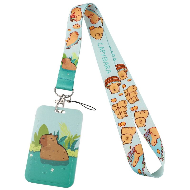 Hard Shell Mobile Phone Rope Cute Capybara High-quality Certificate Set Key Rings Accessories Neck Hanging Keychain