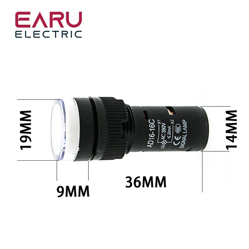 Lâmpada led de 16mm para montagem em painel, luz indicadora de led, azul, verde, vermelho, branco, amarelo, lâmpada de piloto ac dc 12v, 24v, 220v, 1 peça
