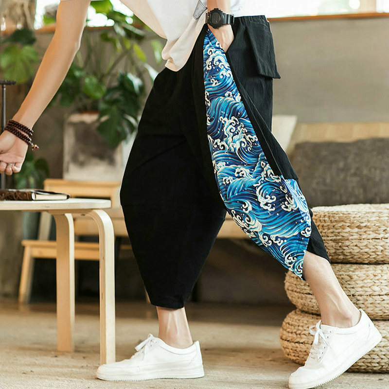 Брюки-султанки мужские с перекрестным швом, винтажные повседневные штаны для бега, уличная одежда, брюки до щиколотки, стиль Харадзюку, большие размеры 5XL, на лето