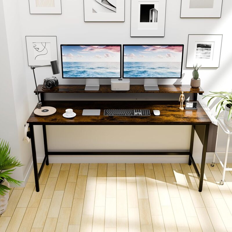 Grand bureau d'ordinateur avec cadre en acier, bureau de bureau à domicile, bureau d'écriture et de jeu, poste de travail et d'étude, support pour ordinateur portable