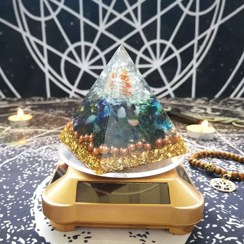 Orgonite Pyramid 7 Chakra Raziel Colorful Glaze Natural Red Aventurine Resin Crystal Craft Jewelry Home Decoration Ornament