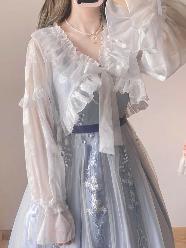 Marszczone kurtki damskie estetyczne filtry przeciwsłoneczne delikatne słodkie dziewczyny Fairycore popularne bufiaste rękawy delikatnych cienkich letnich styl Lolita