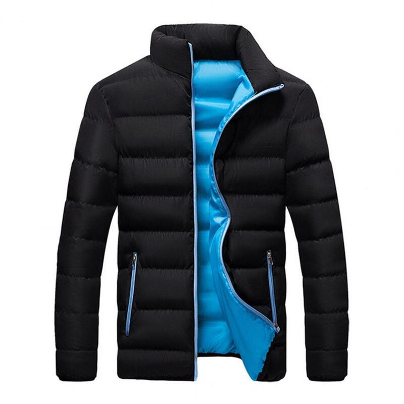 가을 겨울 남성용 코튼 재킷, 대비 색상, 긴 소매 스탠드 칼라 파카, 루즈핏 지퍼 포켓 캐주얼 남성 아웃웨어