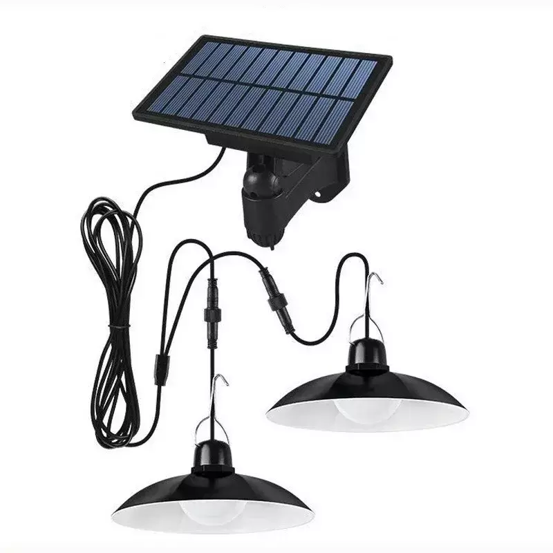 야외 태양광 샹들리에, 방수 LED 램프, 더블 헤드 펜던트 조명 장식, 실내 헛간 지붕용 리모컨
