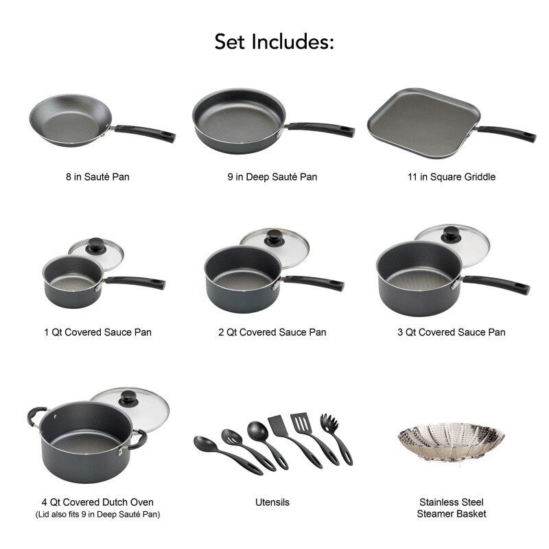 Tramontina Primaware juego de utensilios de cocina antiadherentes, acero gris, 18 piezas