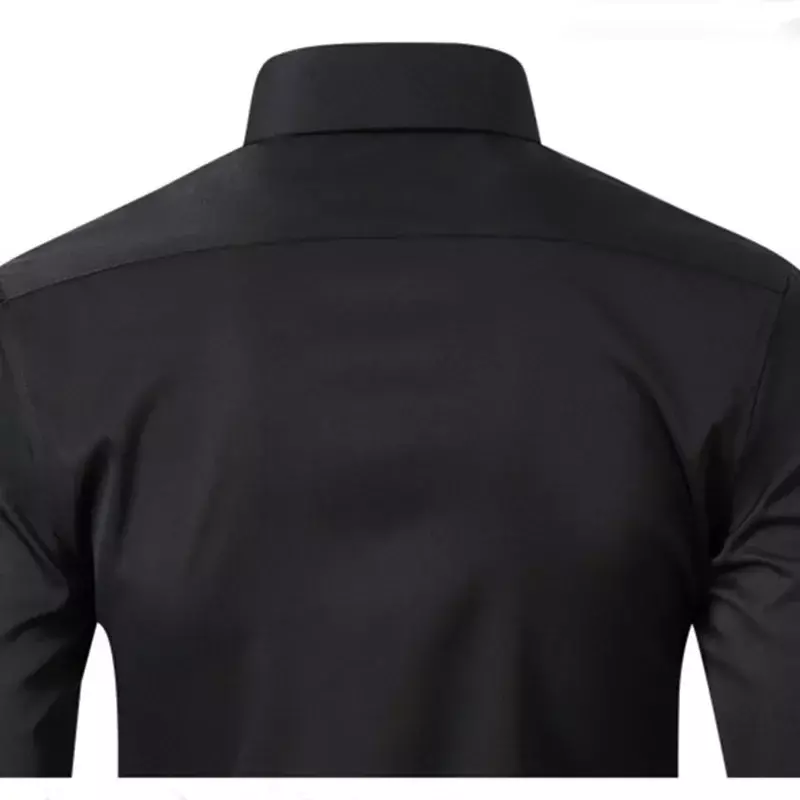 Men's Dress Shirt Long Sleeve Spring Autumn Fashion Non-Iron Social Business Solid Mercerized Vertical Black Fitness Clothing6XL