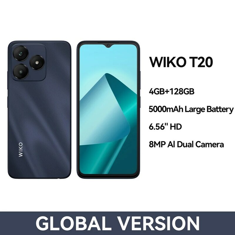 WIKO 스마트폰 듀얼 SIM 4G, T20, 5000mAh 배터리, 6.56 인치 HD + 스크린, 옥타코어 프로세서, 안드로이드 13 휴대폰, 128GB