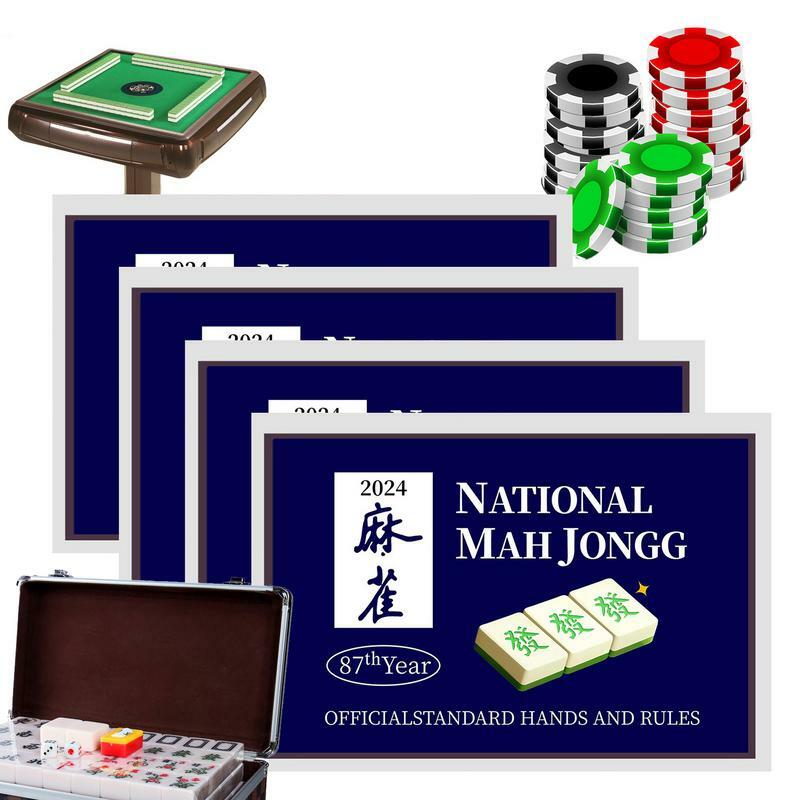 마작 카드 2024 대형 인쇄, 국가 마작 리그 카드 세트, 공식 표준 손과 규칙, 마작 스코어카드, 4 개