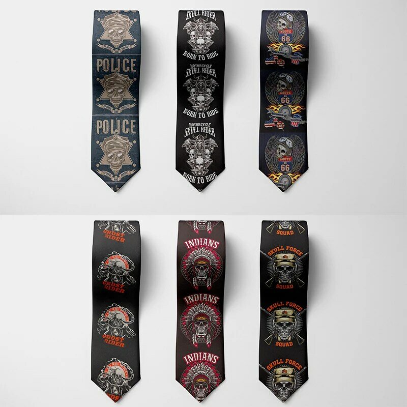 Gravata de poliéster fina para homens, gravata caveira, festa de aniversário, acessórios de Halloween, novidade casual, Cool Trend, 8cm, novo
