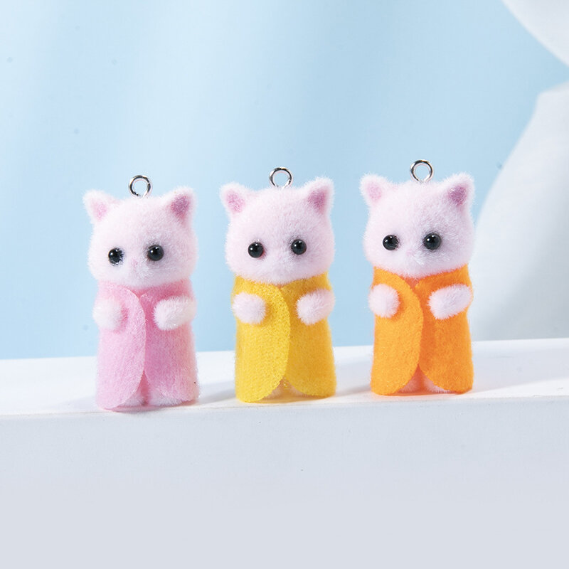 30 buah pakaian gaun Kawaii jimat kucing halus warna-warni 3D Kitty anting liontin gantungan kunci Aksesori Diy kerajinan perhiasan membuat