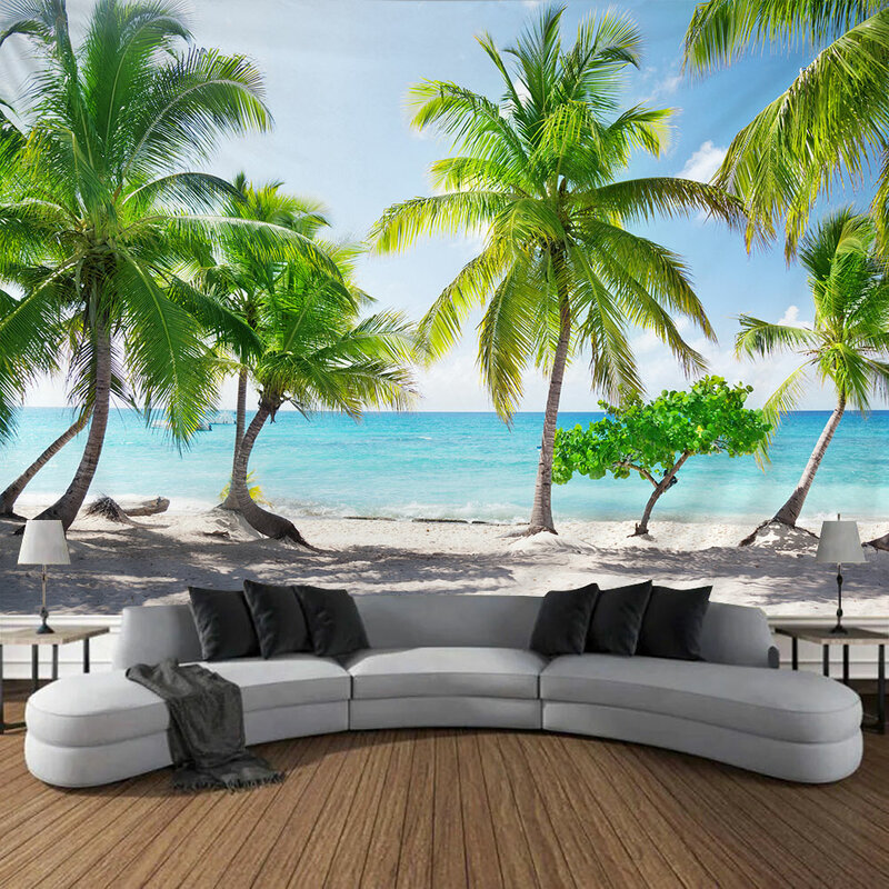 Mare paesaggio all'aperto arazzo cielo blu spiaggia albero di cocco natura tropicale paesaggio camera da letto appeso a parete soggiorno murale